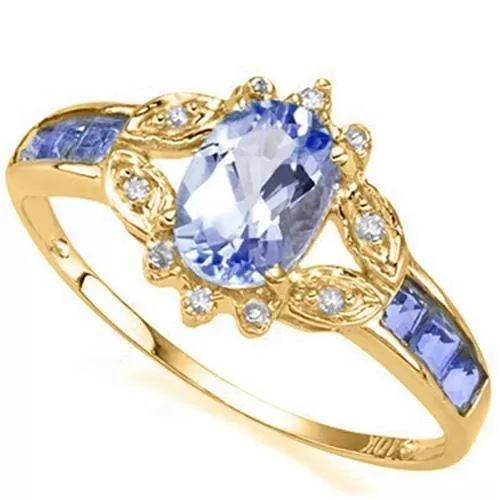 0.93 CT GENUINE TANZANITE & DIAMOND 10KT SOLID GOLD RING