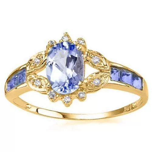 0.93 CT GENUINE TANZANITE & DIAMOND 10KT SOLID GOLD RING