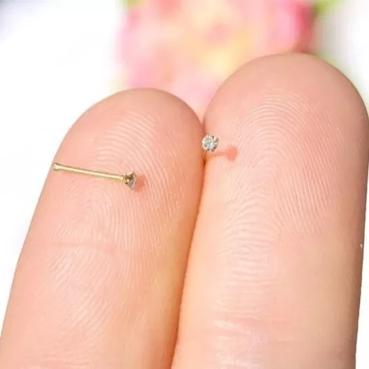 14K Gold Prong Set Diamond Nose Stud Pin