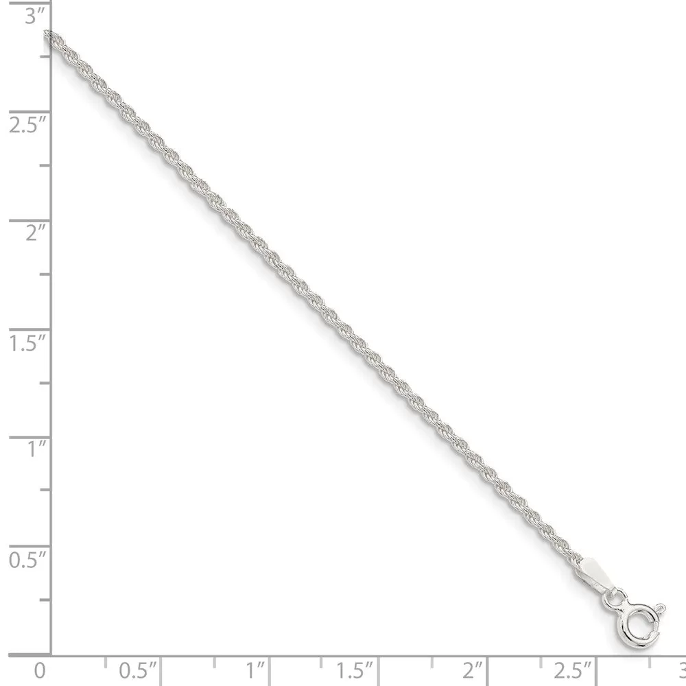 1.5mm Sterling Silver Classic Solid Rope Chain Anklet