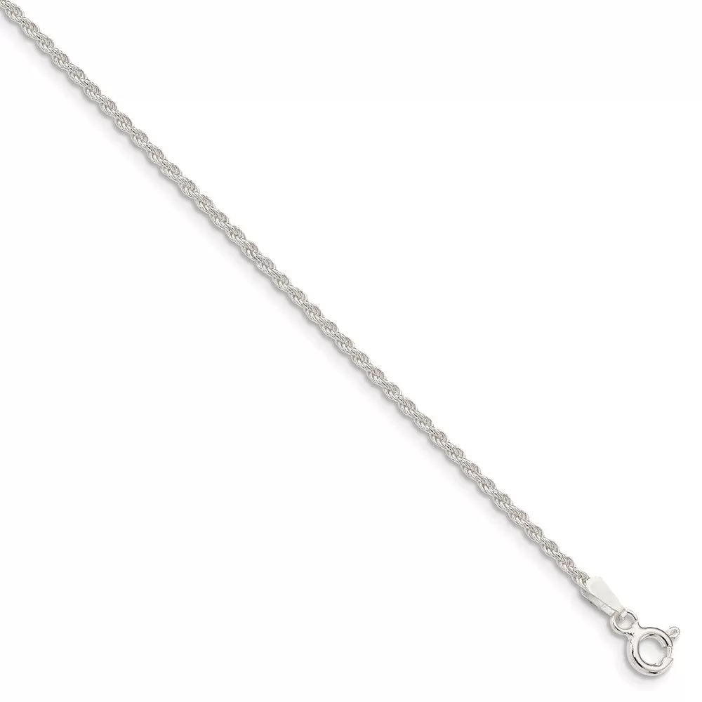 1.5mm Sterling Silver Classic Solid Rope Chain Anklet