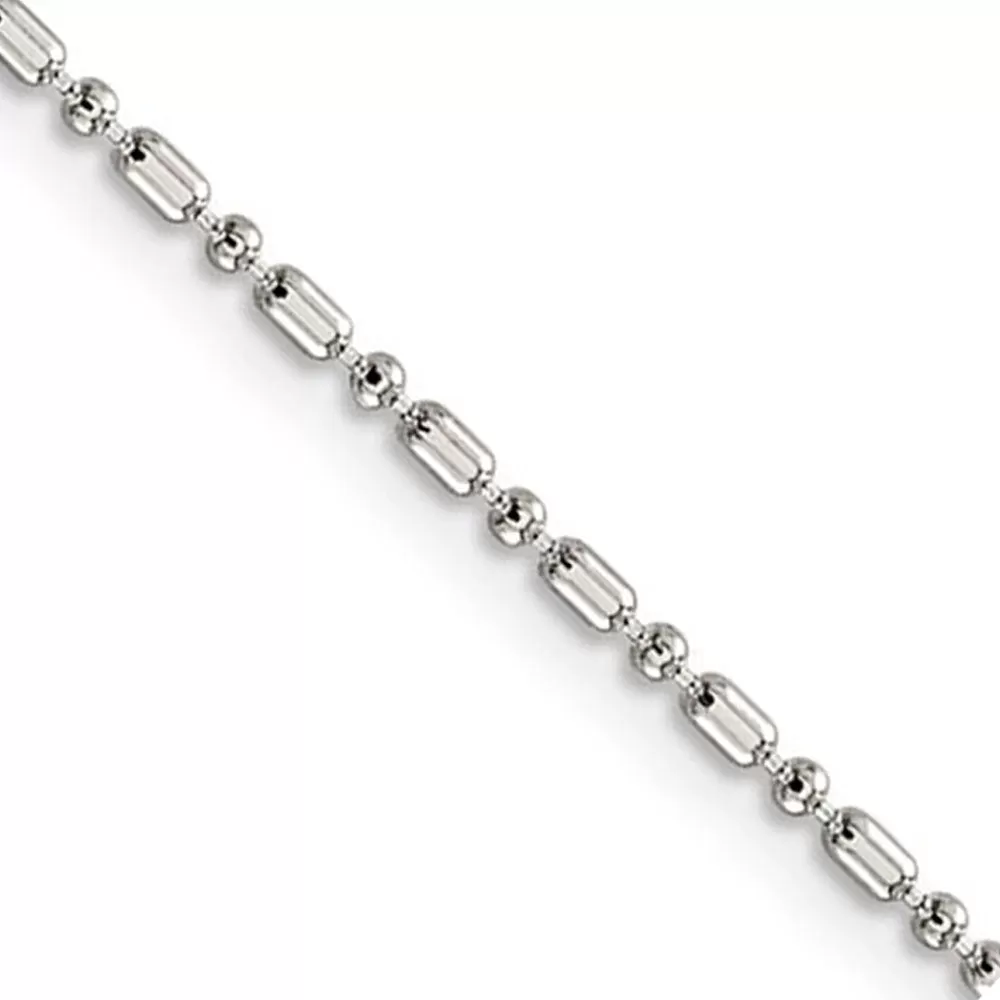 1.5mm Sterling Silver Solid Fancy Beaded Chain Necklace