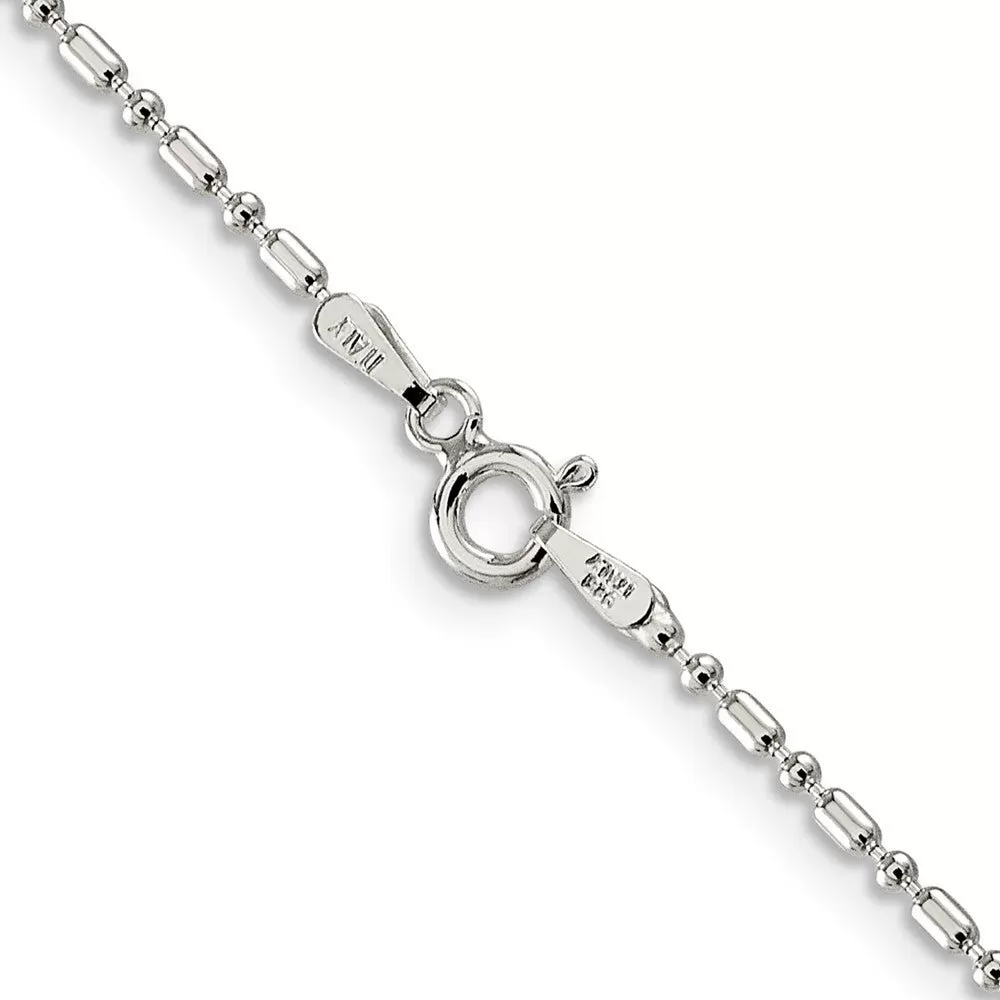 1.5mm Sterling Silver Solid Fancy Beaded Chain Necklace