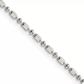 1.5mm Sterling Silver Solid Fancy Beaded Chain Necklace