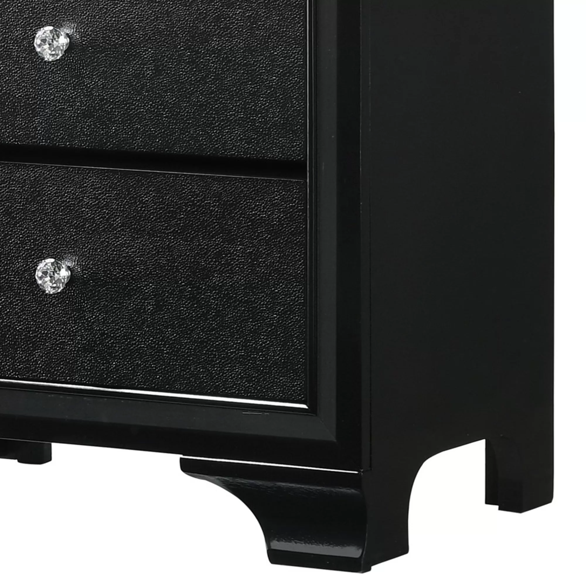 2 Drawer Wooden Nightstand With Textured Details And Crystal Pulls, Black - Bm215425 By Benzara