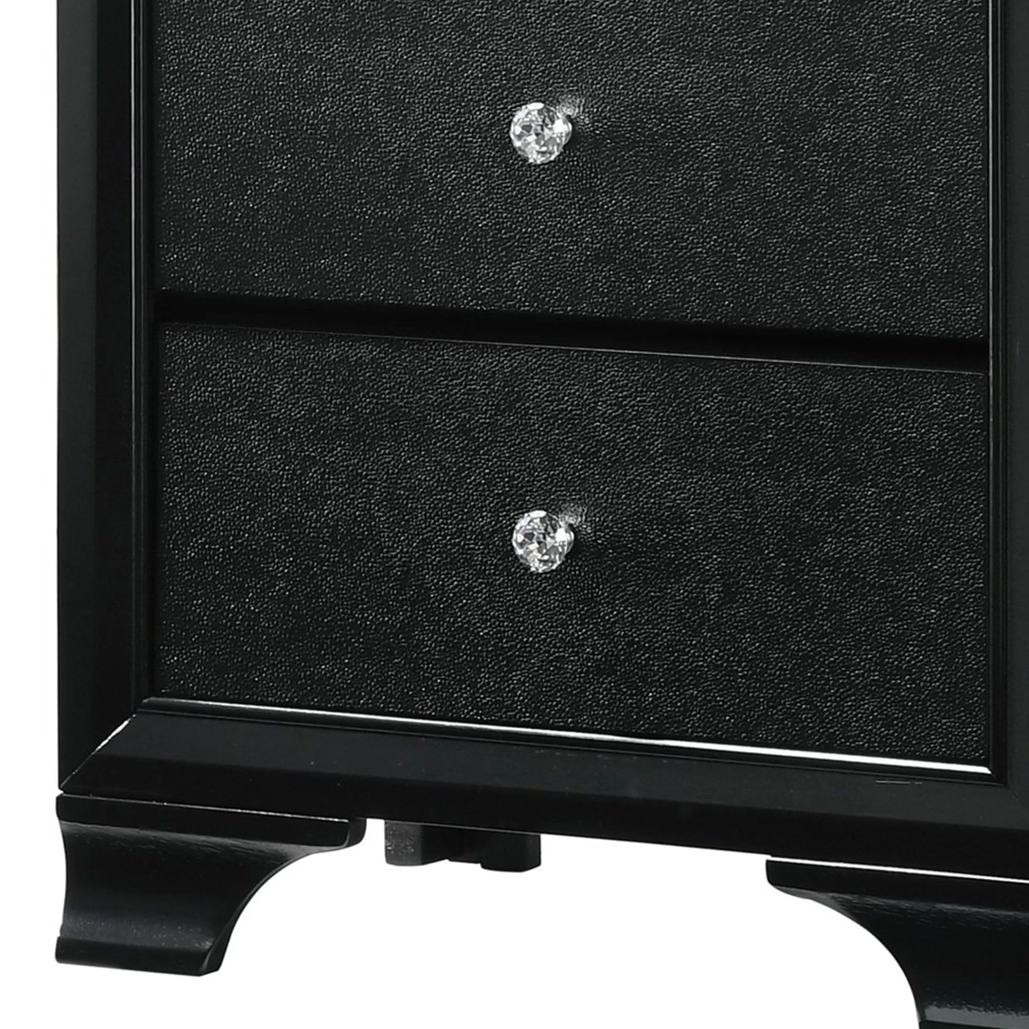 2 Drawer Wooden Nightstand With Textured Details And Crystal Pulls, Black - Bm215425 By Benzara