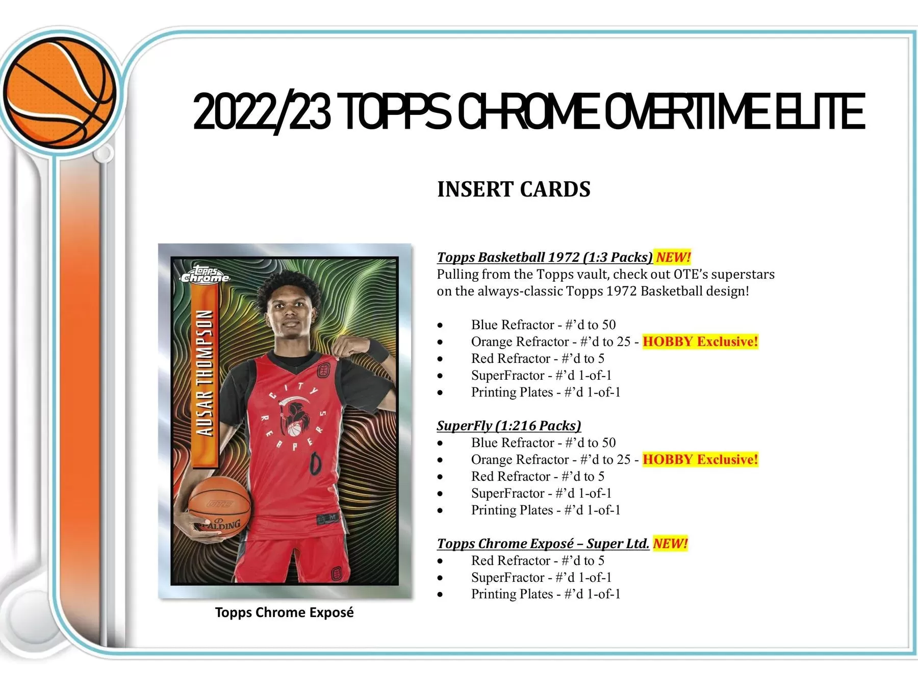 2022/23 Topps Chrome Overtime Elite Basketball Hobby Box 20 Packs per Box, 4 Cards per Pack