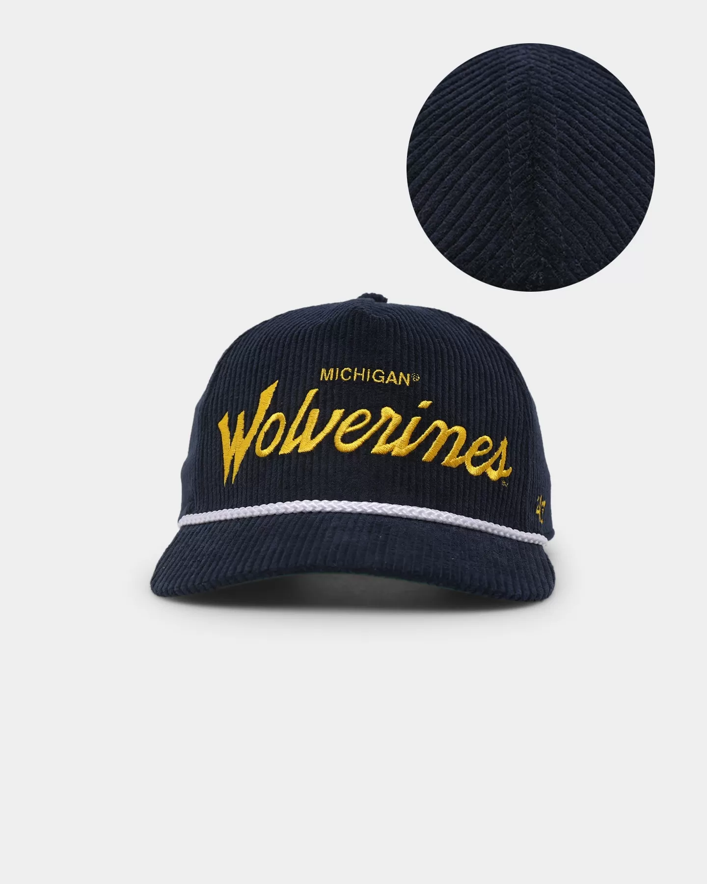 47 Brand Michigan Wolverines 'NCAA Corduroy Team Script' Corduroy Crossrope 47 Hitch Snapback Navy