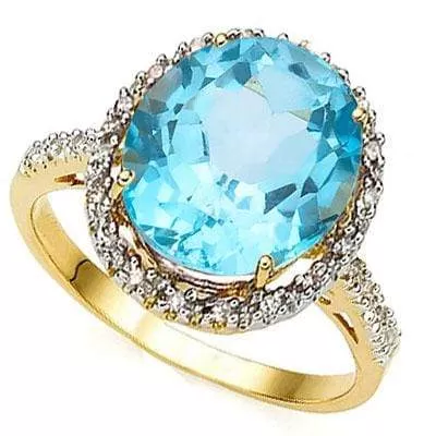 6.31 CT BABY SWISS BLUE TOPAZ & 1/5 CT DIAMOND (VS) 14KT SOLID YELLOW GOLD RING