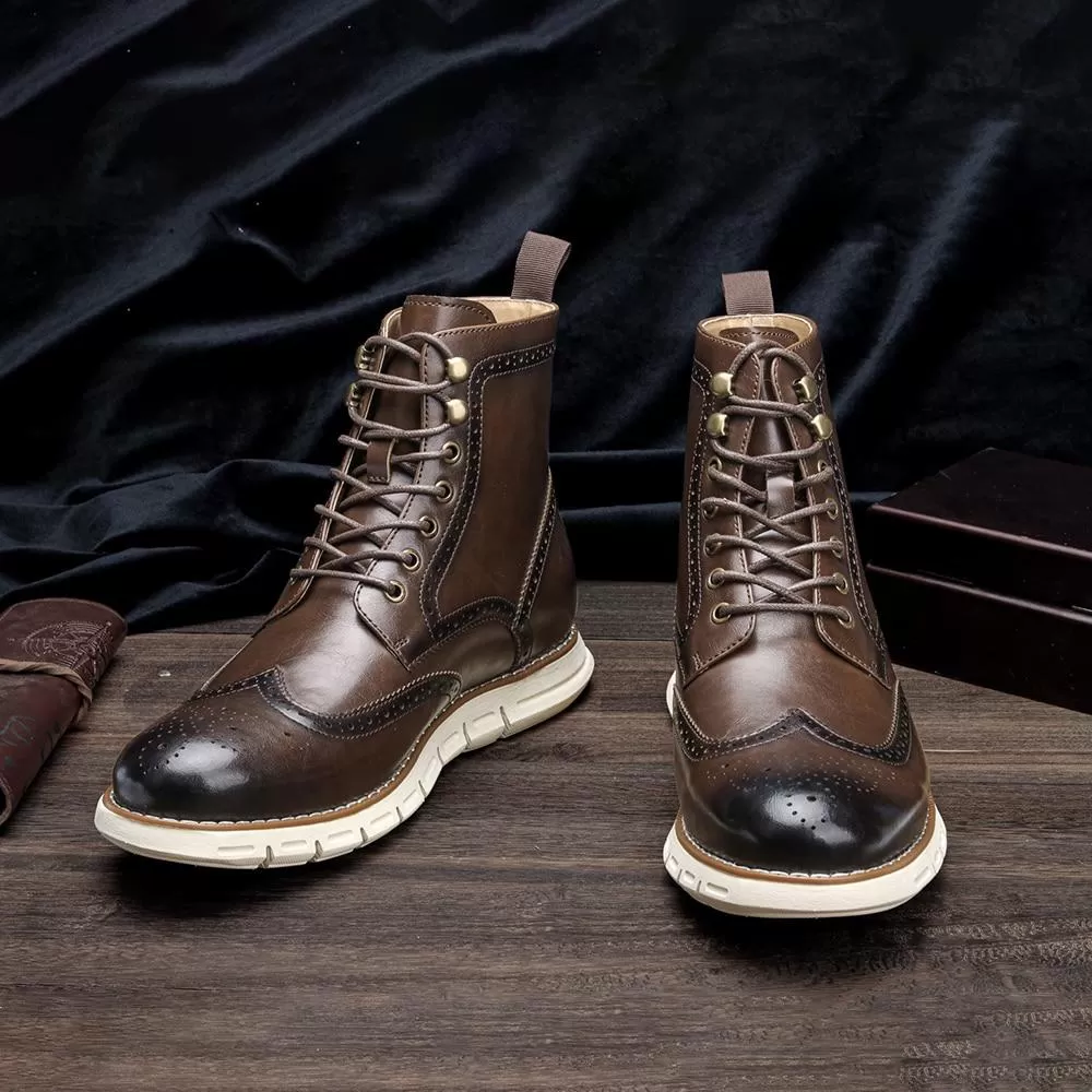 7~13 Comfortable Fashion Men's Solid Round Toe Lace-up Brougue Ankle Boots