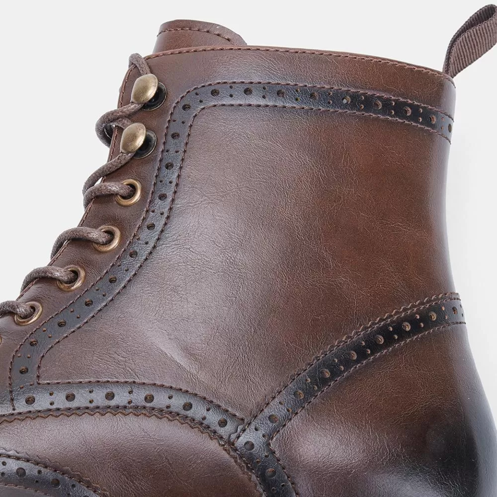 7~13 Comfortable Fashion Men's Solid Round Toe Lace-up Brougue Ankle Boots