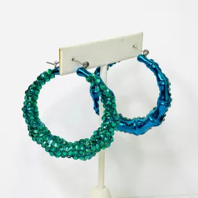 90's Blingy Turquoise Bamboo Hoop Earrings