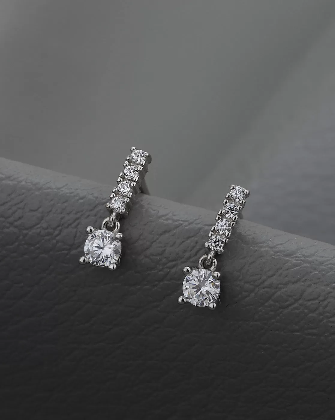 925 Sterling Silver Rhodium Plated CZ Contemporary Stud Earring for women