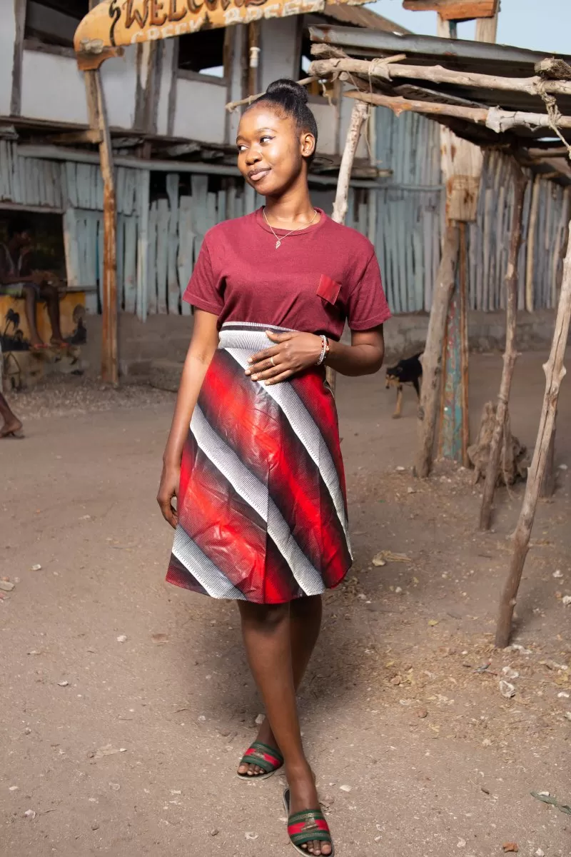 African Wrap Skirt in Electric Red