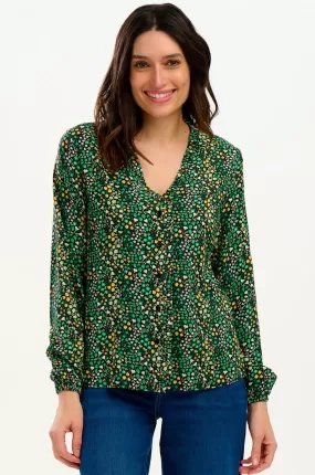 Alicia Frill Edge Blouse - Black/Green, Ditsy Floral