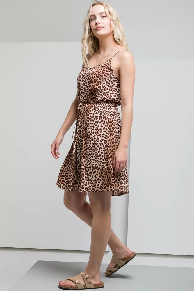 Animal Belted Dress Brown