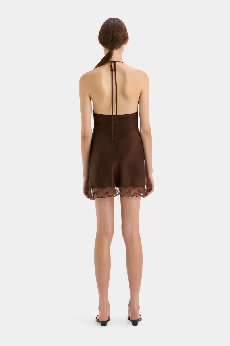 ARIES HALTER MINI DRESS-CHOCOLATE