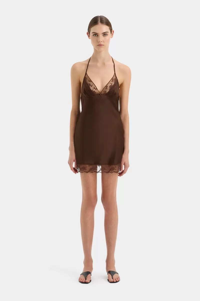 ARIES HALTER MINI DRESS-CHOCOLATE