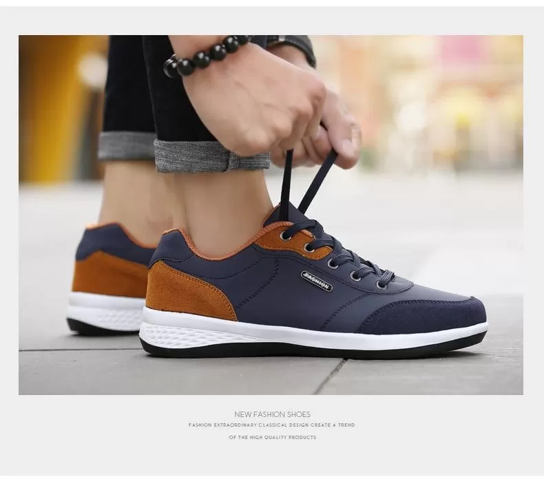 Autumn Fashion Men's Lace-Up Microfiber Leather Casual Shoes