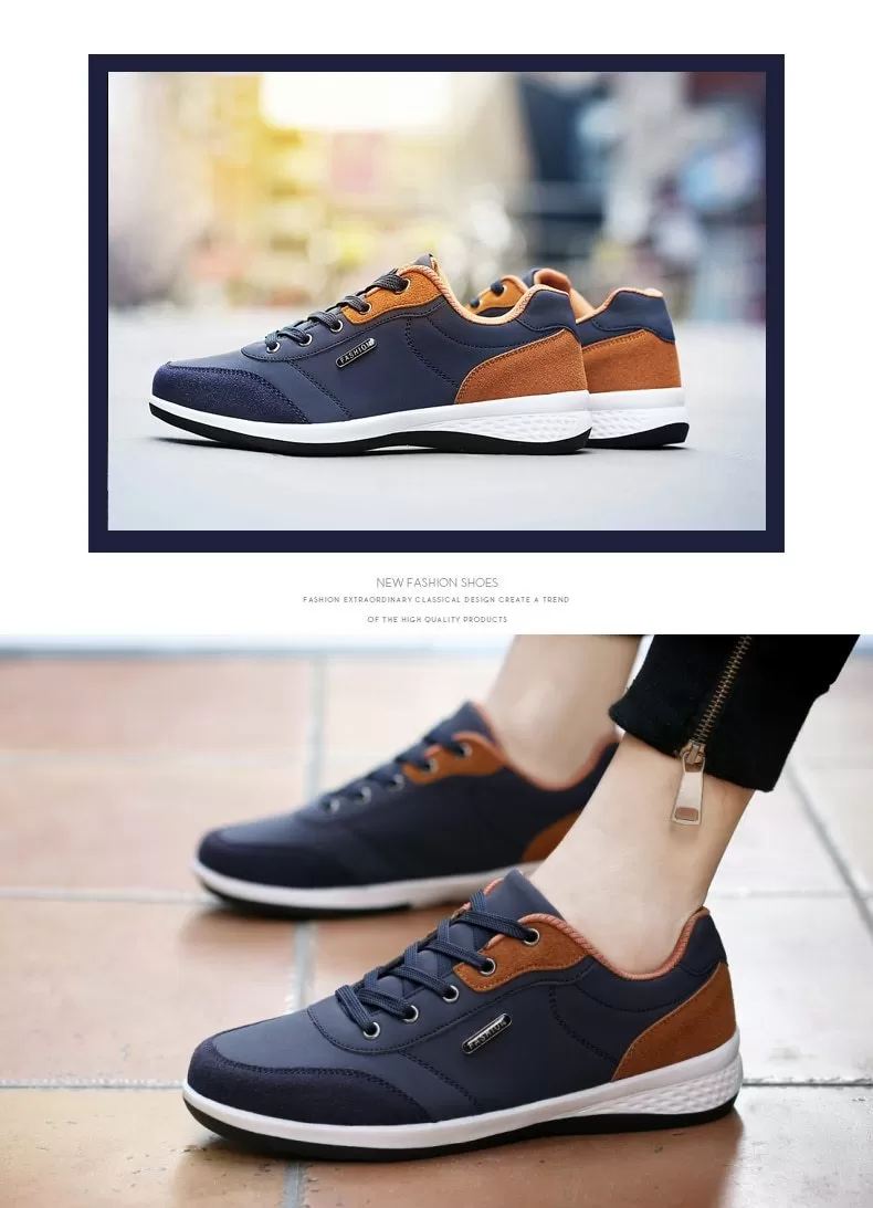 Autumn Fashion Men's Lace-Up Microfiber Leather Casual Shoes