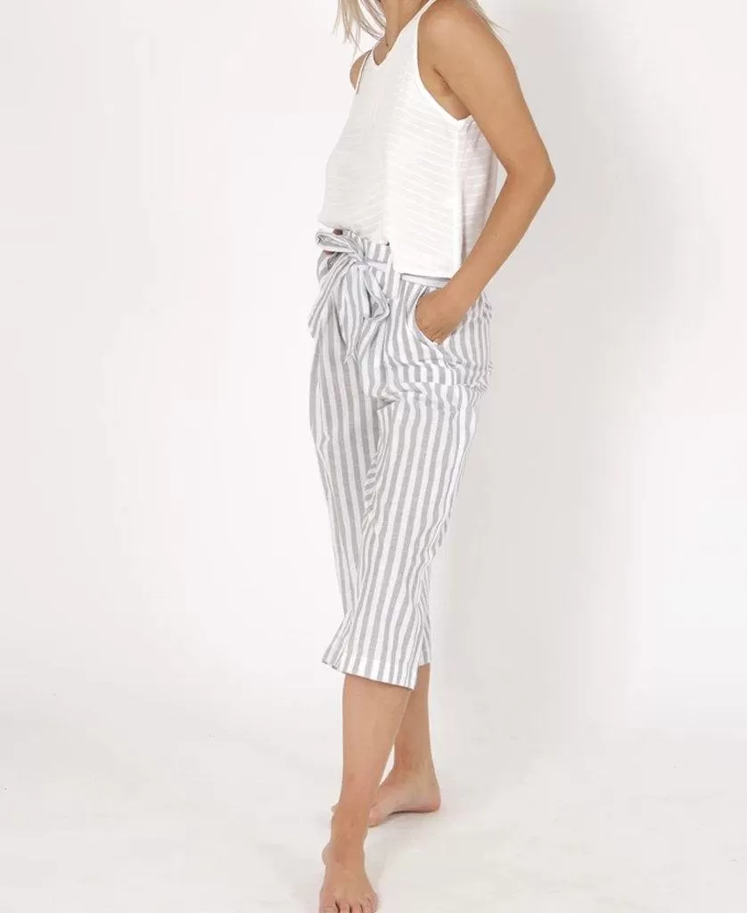 Ava Linen Pant | Sage Stripe