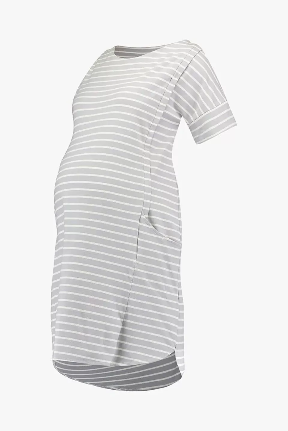 Batwing Sleeves Cambrie Nursing Dress Grey Stripes