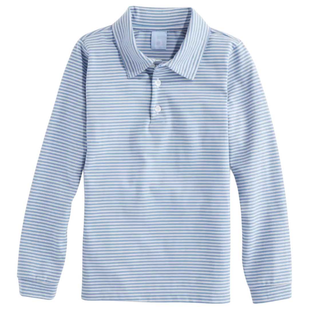 Bella Bliss LS Polo - Blue/Grey Stripe