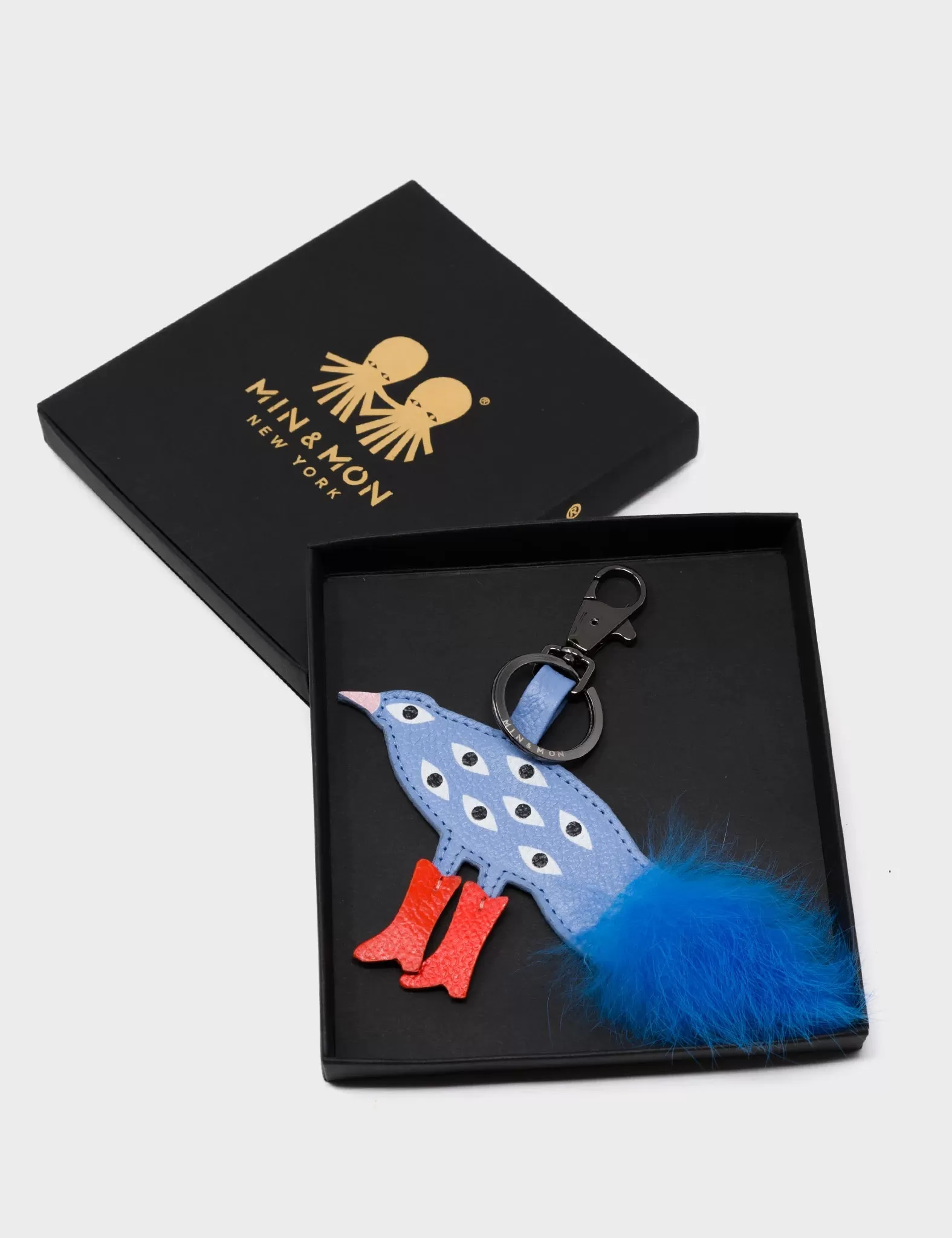 Bird In Boots Charm - Vista Blue Leather Keychain