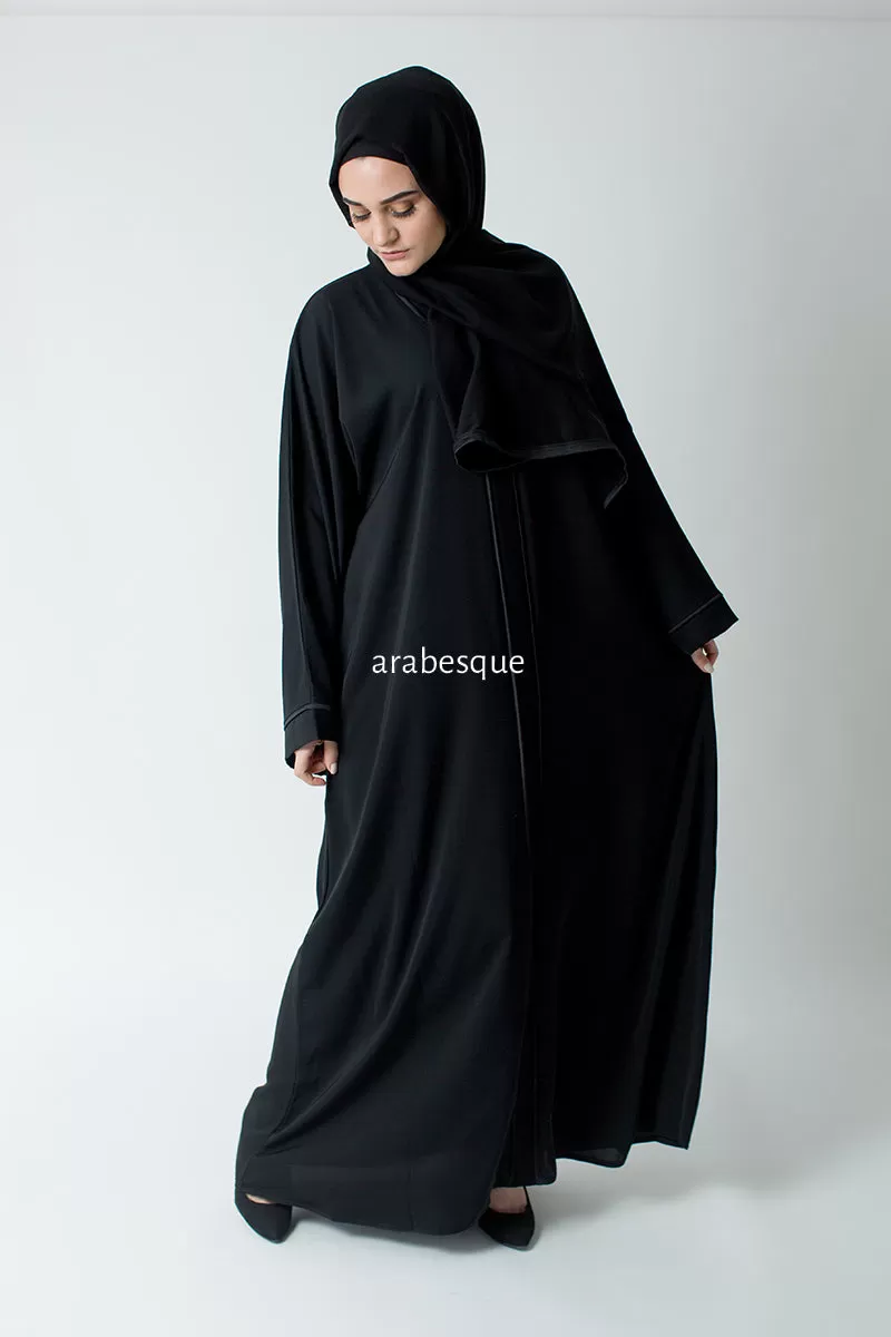 Black Border Open Abaya