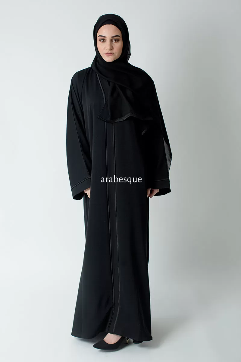 Black Border Open Abaya