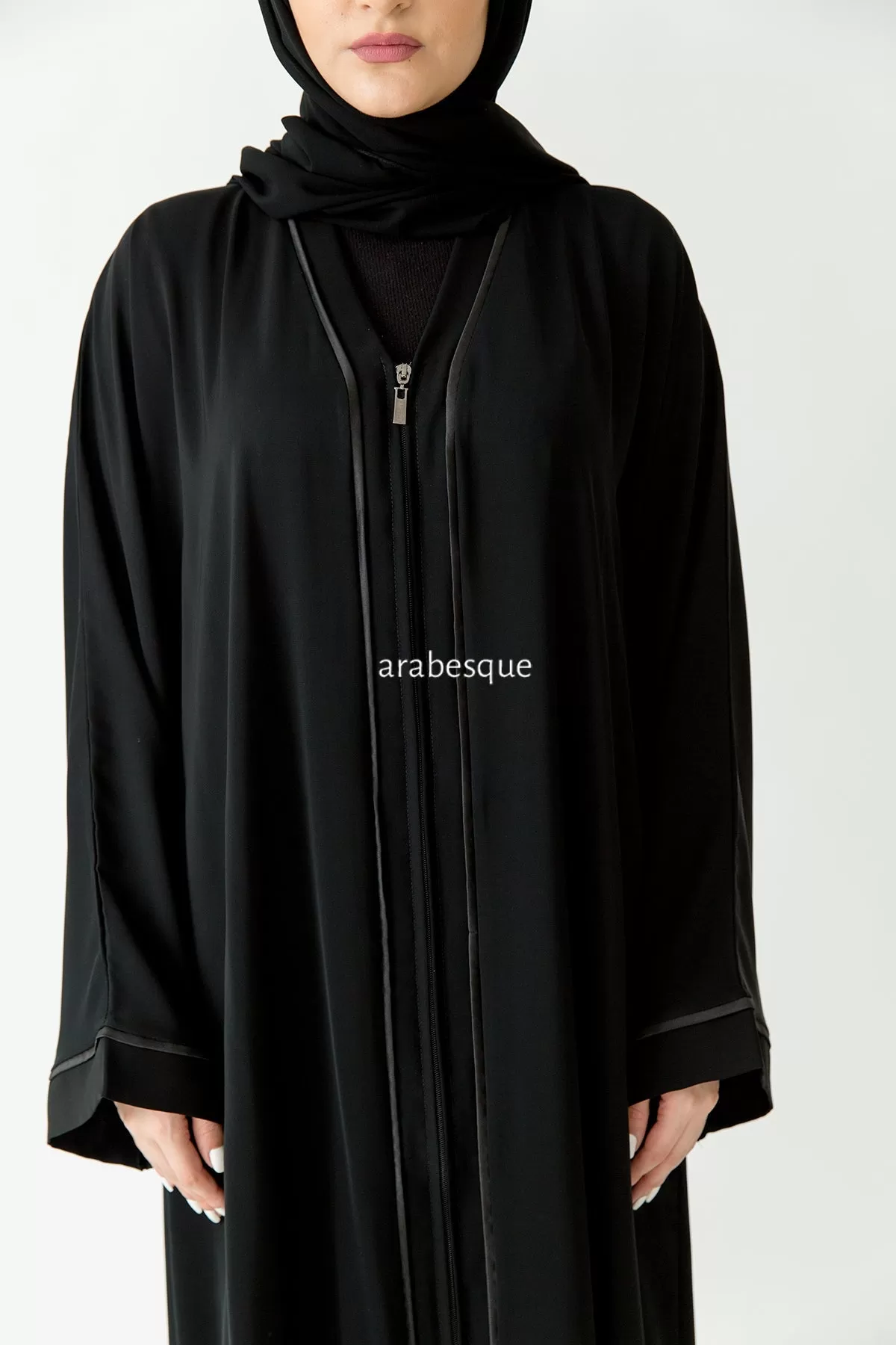 Black Border Zip Abaya with Pocket