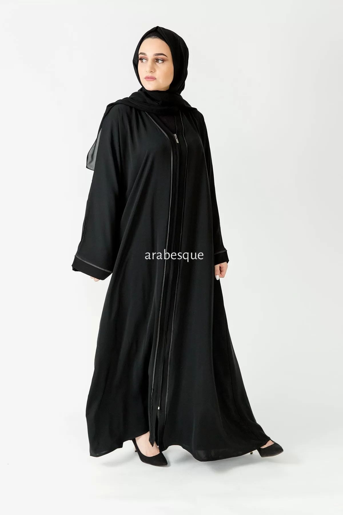 Black Border Zip Abaya with Pocket