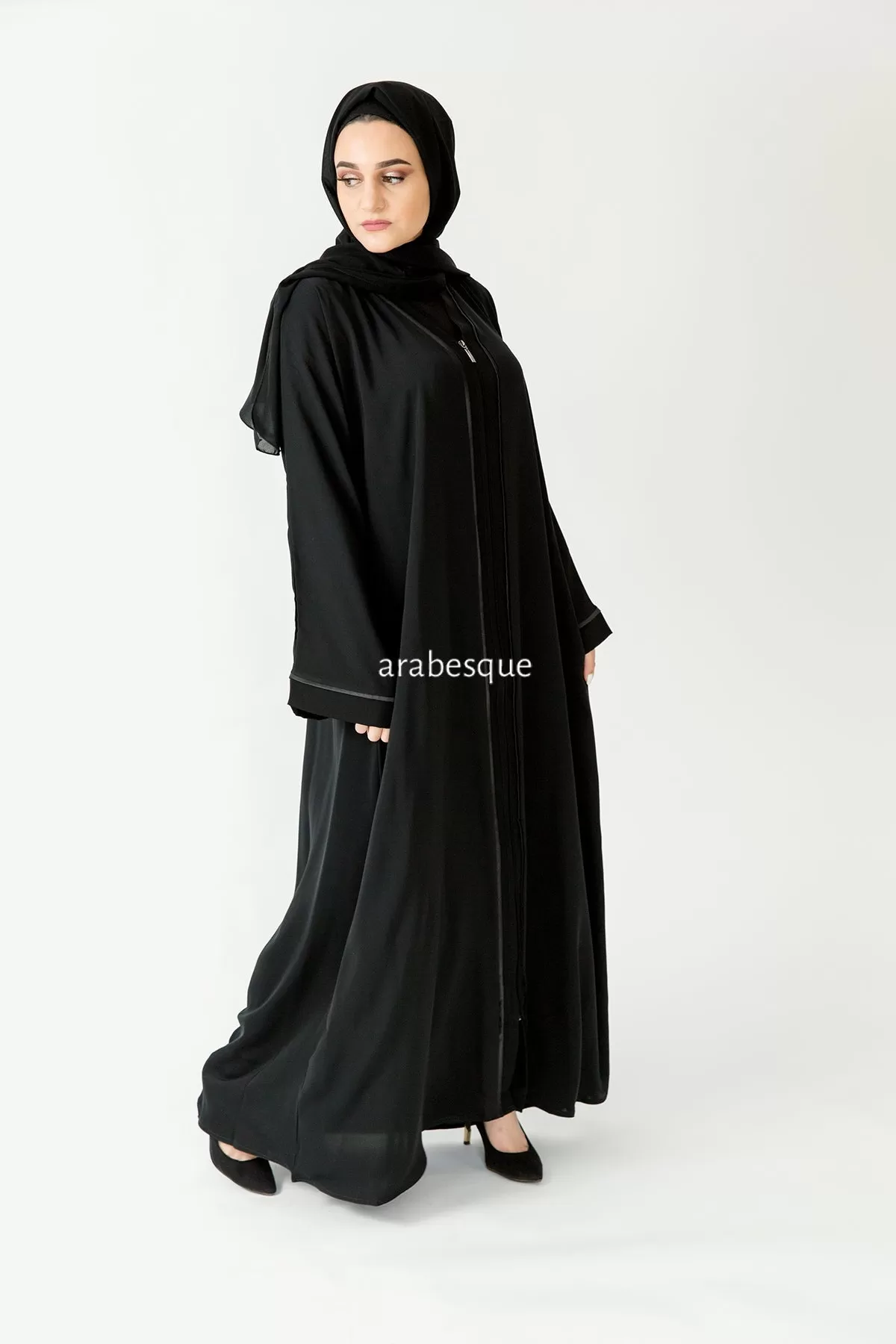 Black Border Zip Abaya with Pocket