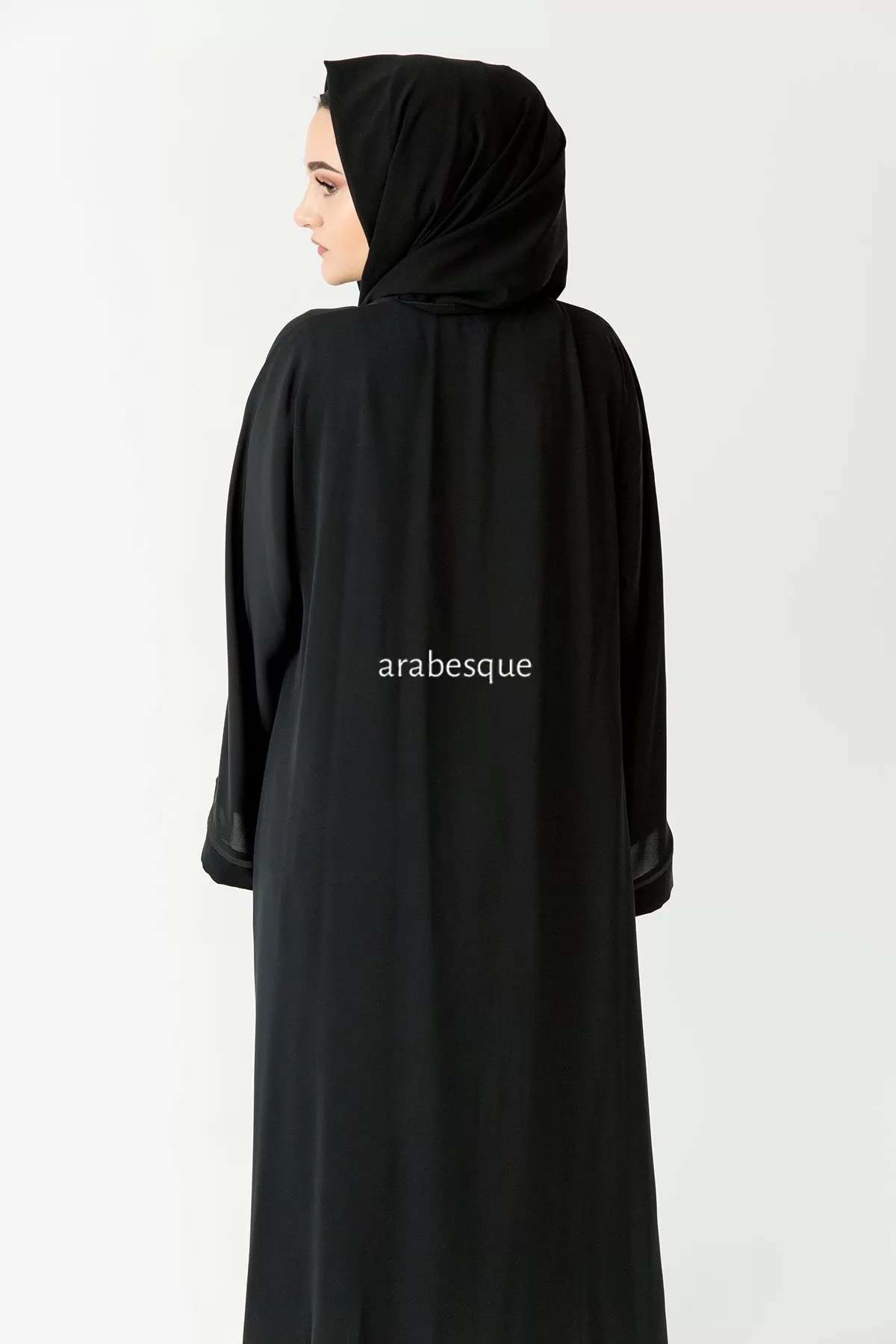 Black Border Zip Abaya with Pocket