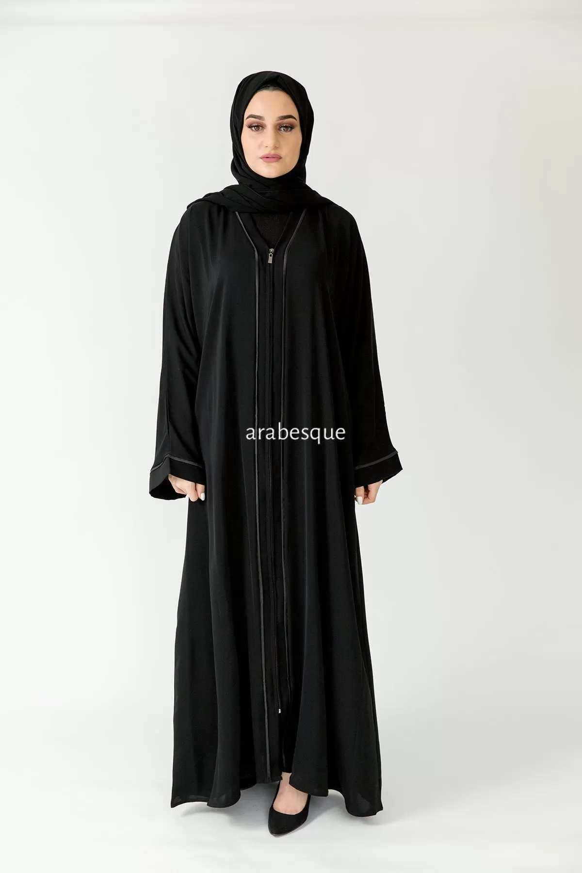 Black Border Zip Abaya with Pocket