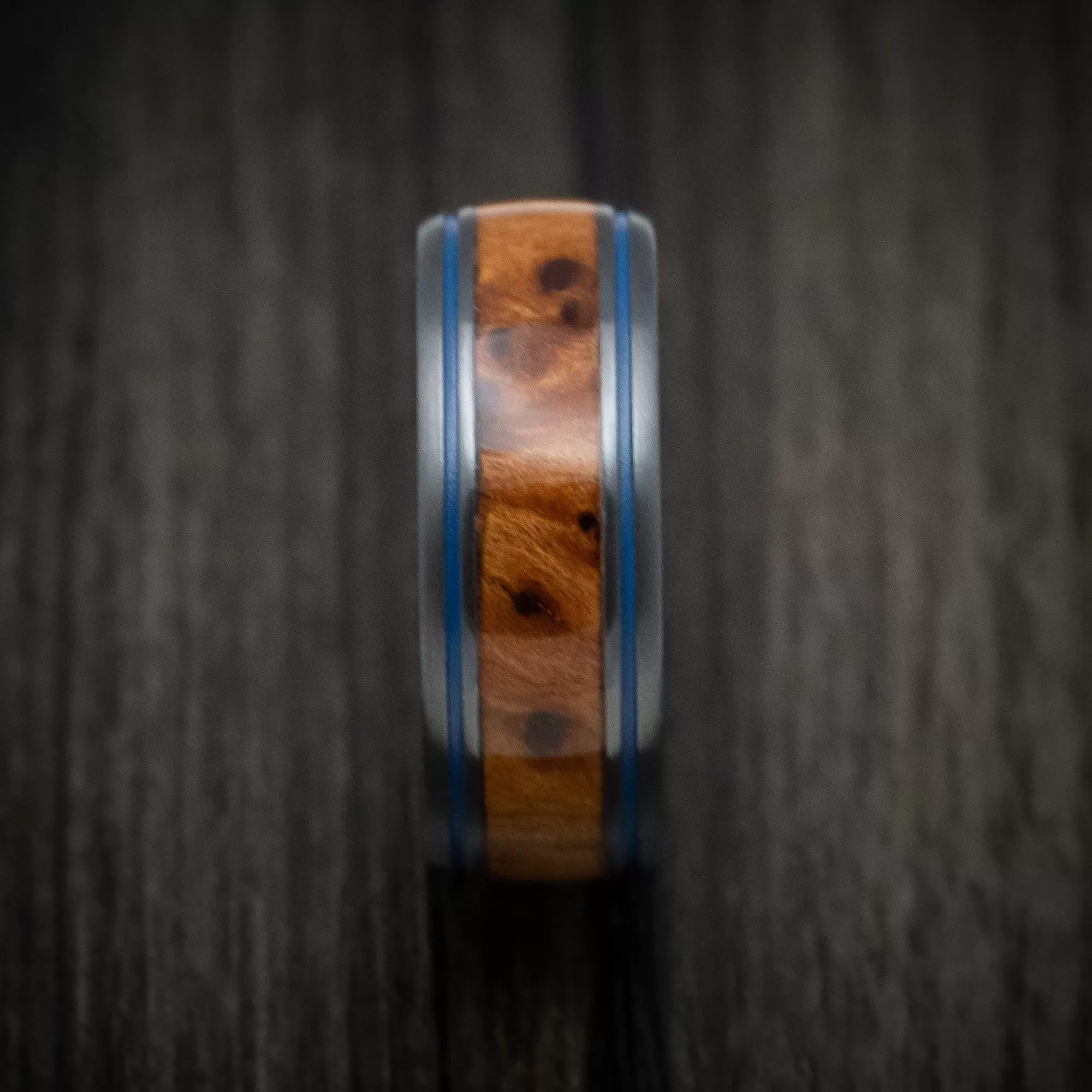 Black Titanium and Hardwood Men's Ring with Cerakote Inlays and Sleeve Custom Made