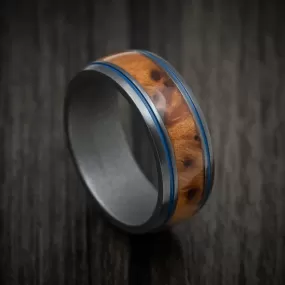 Black Titanium and Hardwood Men's Ring with Cerakote Inlays and Sleeve Custom Made