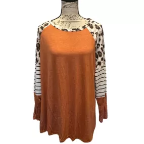 Bloomchic Long Sleeve Solid Animal Print Shirt Plus Size 14/16