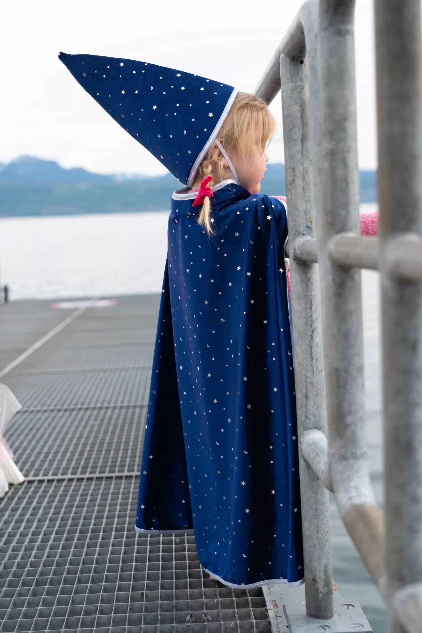 Blue & Silver Sparkle Wizard Cape & Hat - Size 4-6