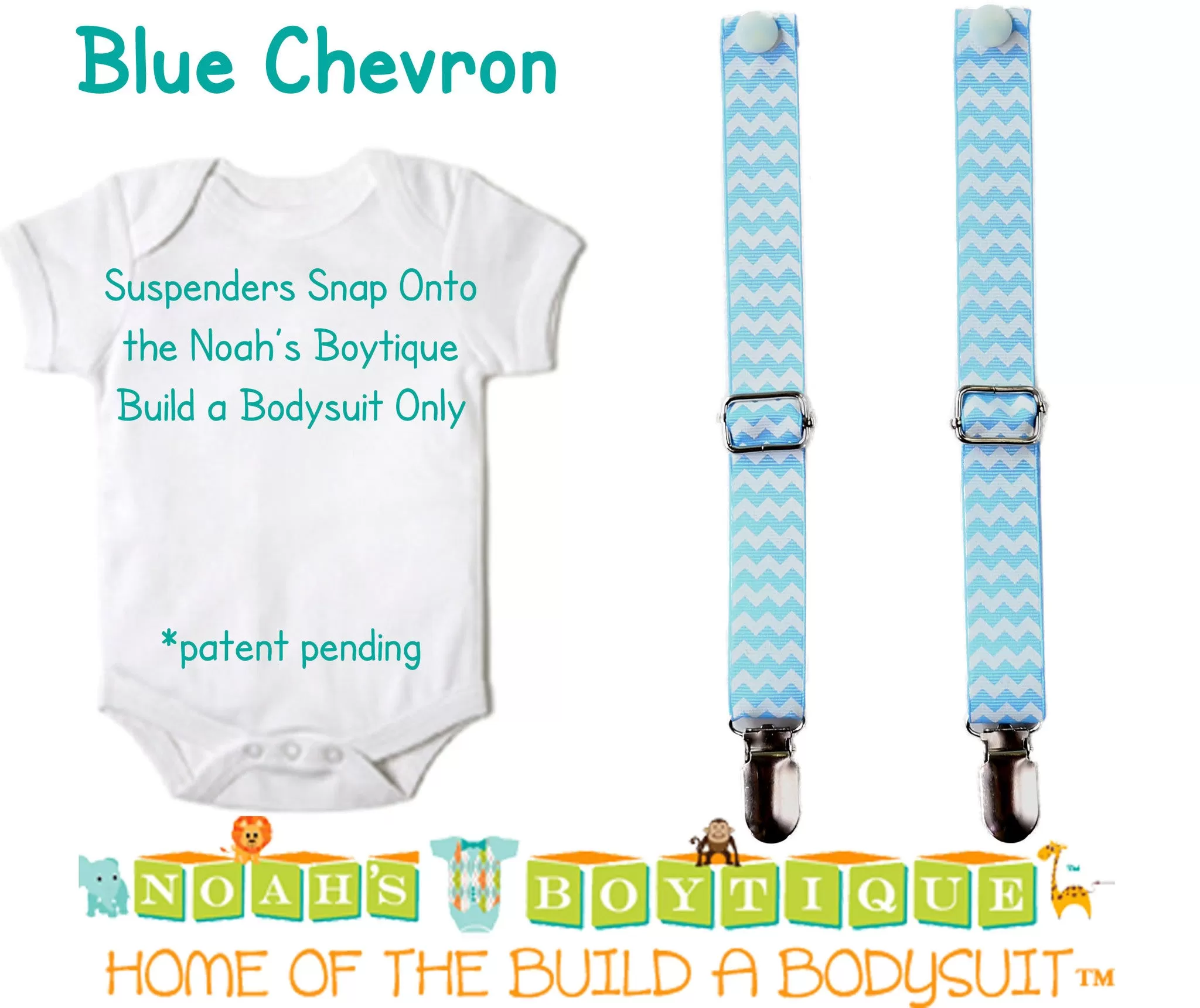 Blue Chevron Noah's Boytique Bodysuit Suspenders Newborn Toddler Boy