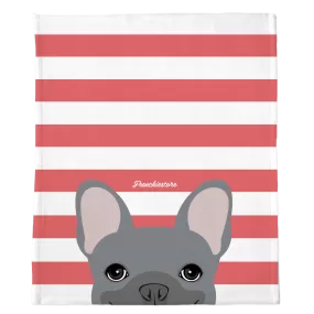 Blue French Bulldog on Coral Stripes | Frenchie Blanket