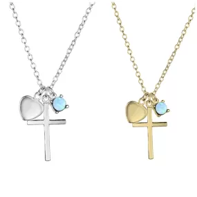 Blue Opal Faith Love Cross Necklace