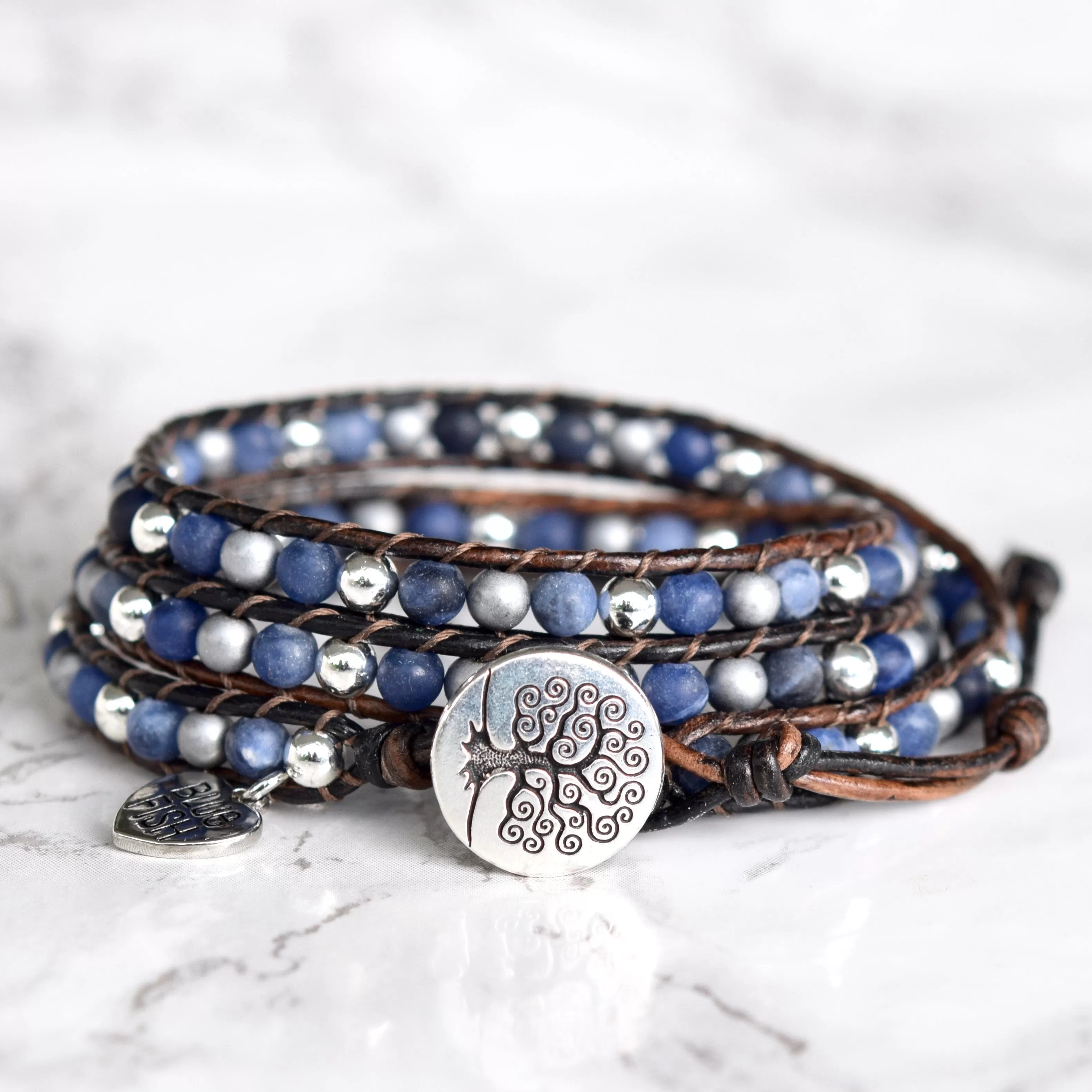 Blue Sodalite & Silver Mixed Wrap Bracelet