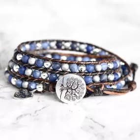 Blue Sodalite & Silver Mixed Wrap Bracelet