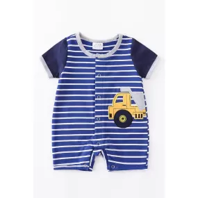 Blue Stripe Truck Baby Romper