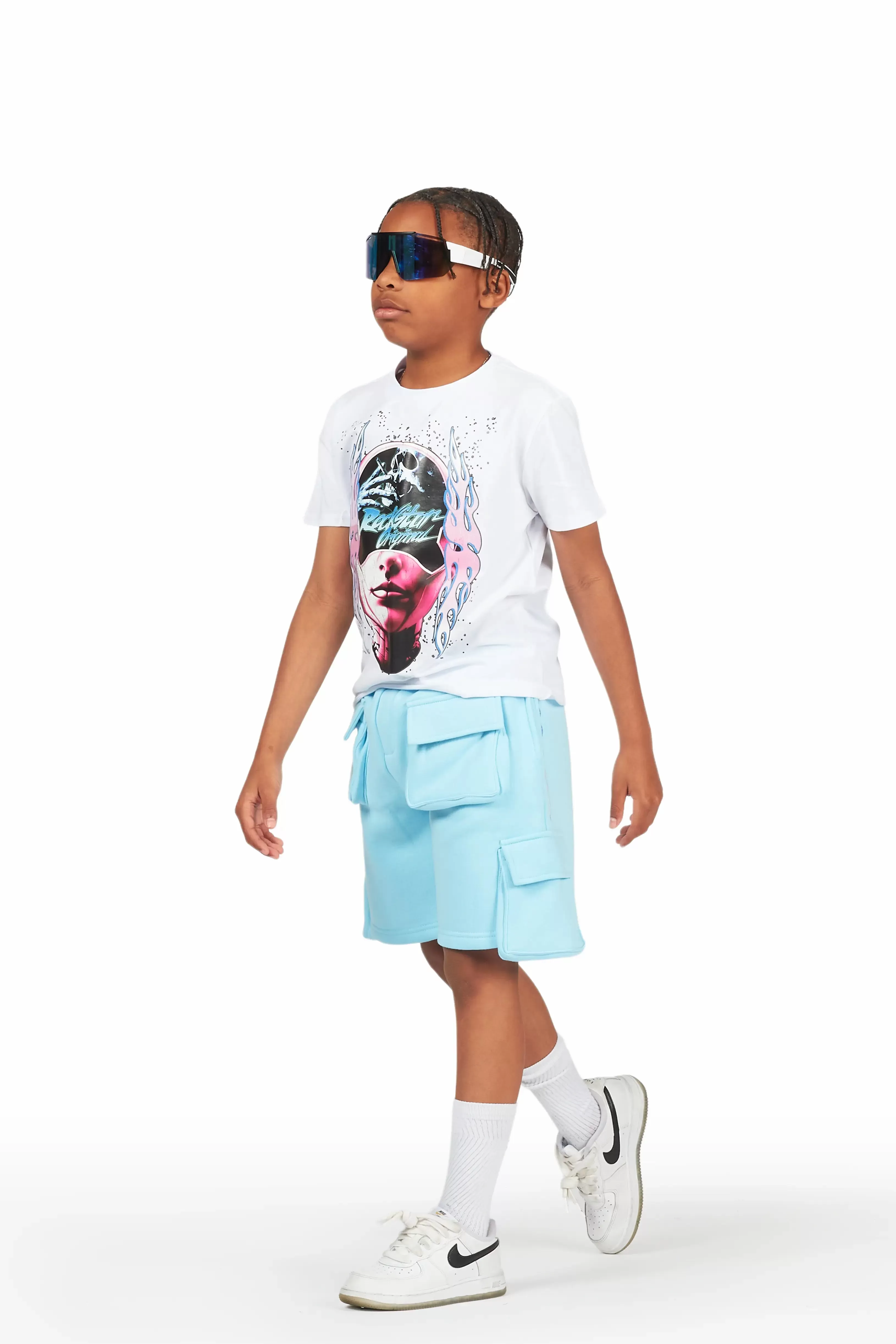 Boys Fume White/Blue T-Shirt Short Set