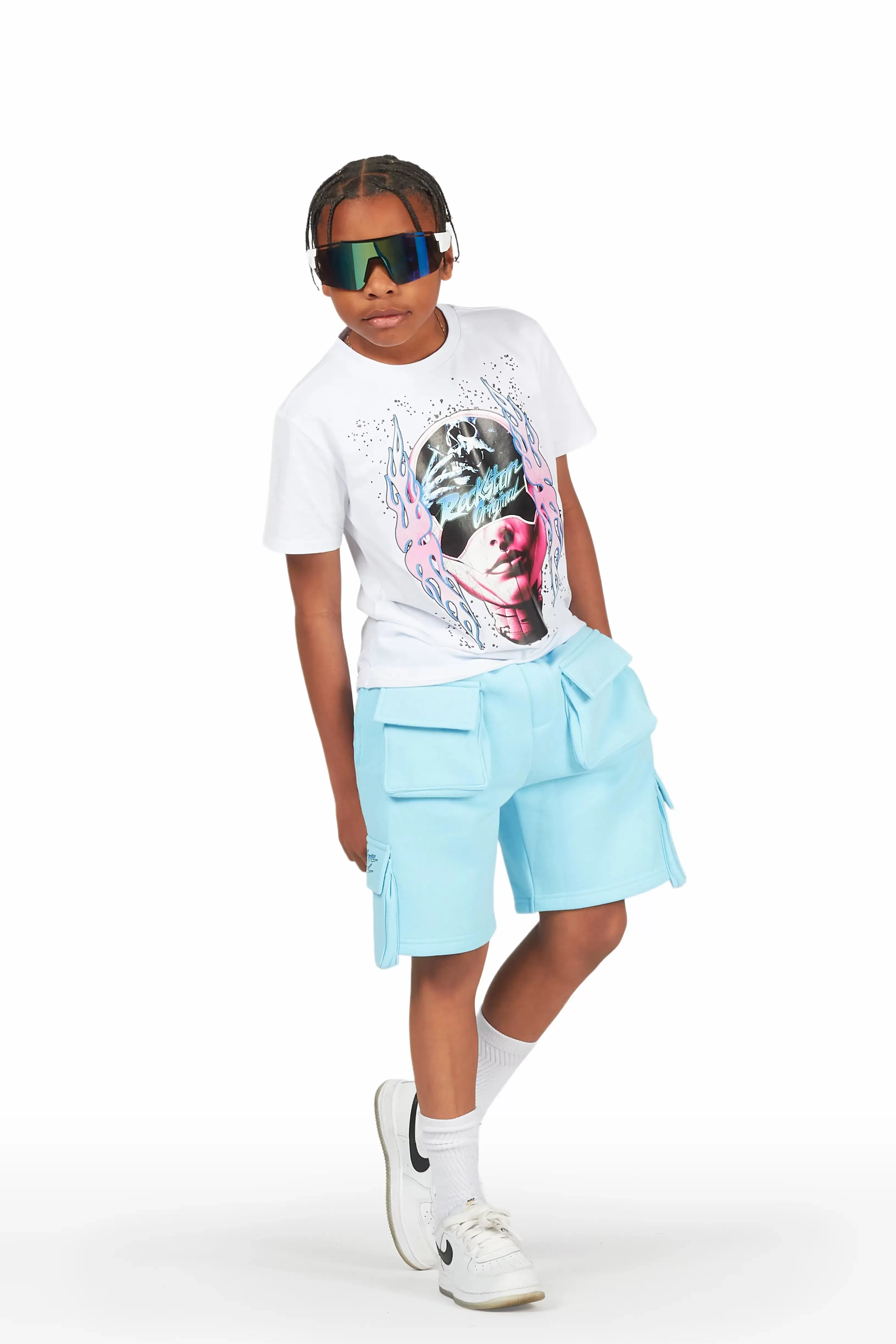 Boys Fume White/Blue T-Shirt Short Set