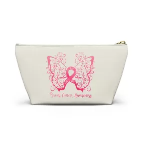 Breast Cancer Awareness Filigree Butterfly Small "Natural" T-Bottom Accessory Pouch (Dual-Sided Design)