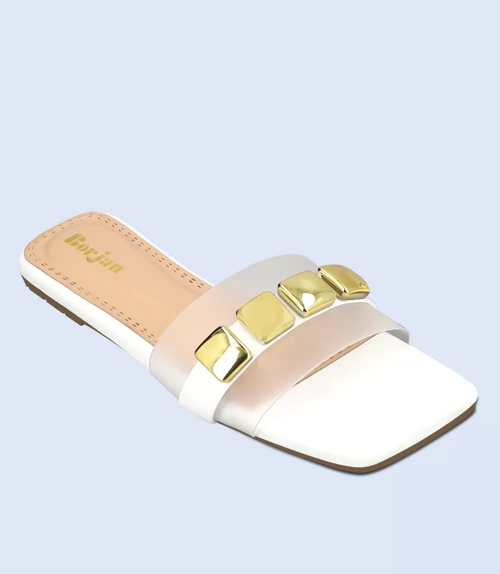 BW9308-WHITE-Women Casual Slipper