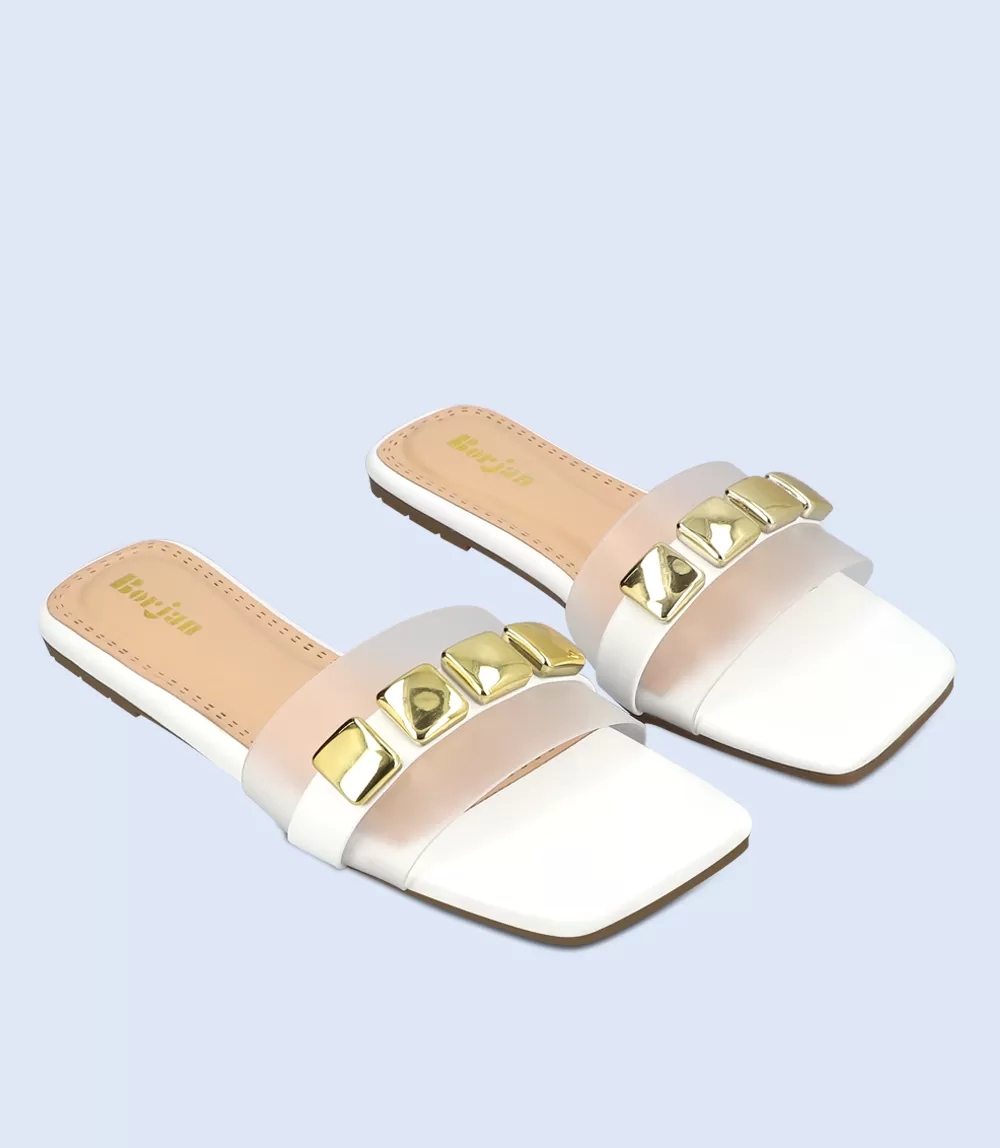 BW9308-WHITE-Women Casual Slipper